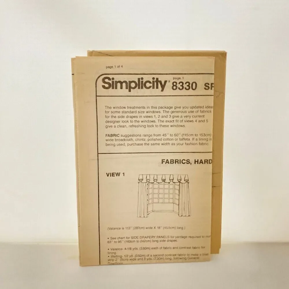 #8330 Simplicity Window Curtain Sewing Patterns